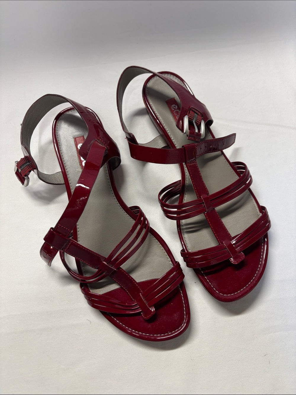 Patent Strappy Sandals in Burgundy - Women